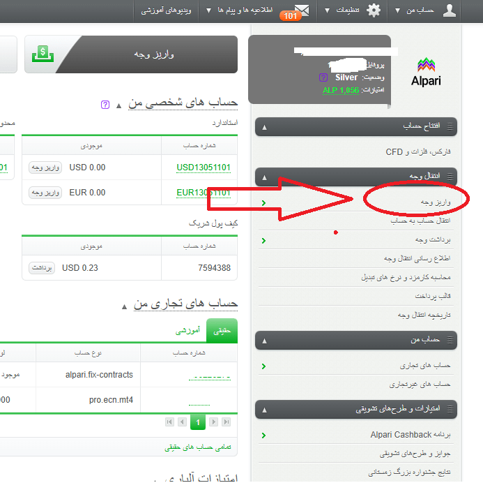 داشبورد سایت آلپاری